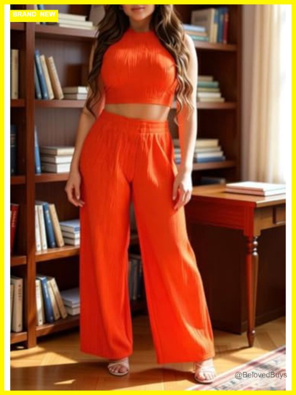 Women's 2 Piece Casual Lounge Set Ribbed Knit Crop Top Pants Tracksuit - Picture 2 of 7